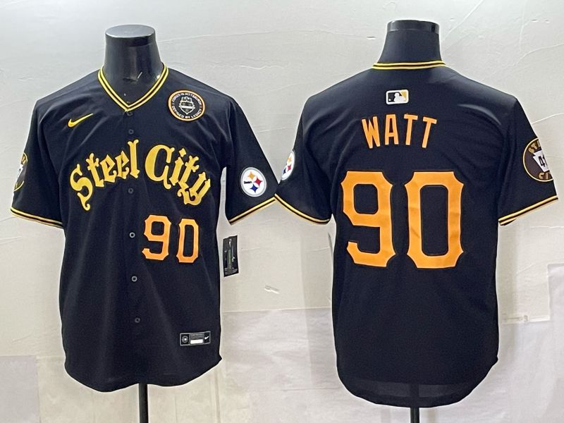 Men 2025 Nike Pittsburgh Steelers #90 Watt Black Limited NFL Jersey style 043